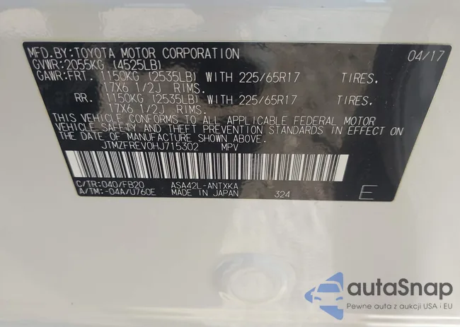 JTMZFREV0HJ715302: 44321920