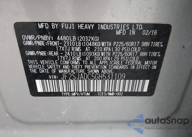 JF2SJADC5GH531109: 44321980
