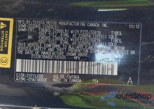 2T2ZK1BA6DC105405: 44323082