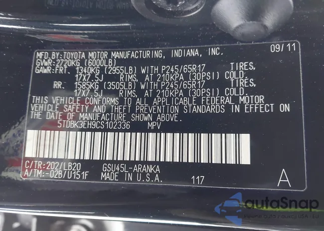 5TDBK3EH9CS102336: 44323087