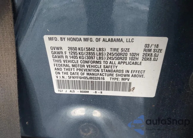 5FNYF6H05JB032616: 44323172