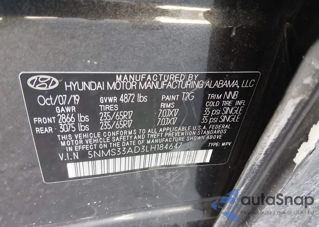 5NMS33AD3LH184647: 44323316