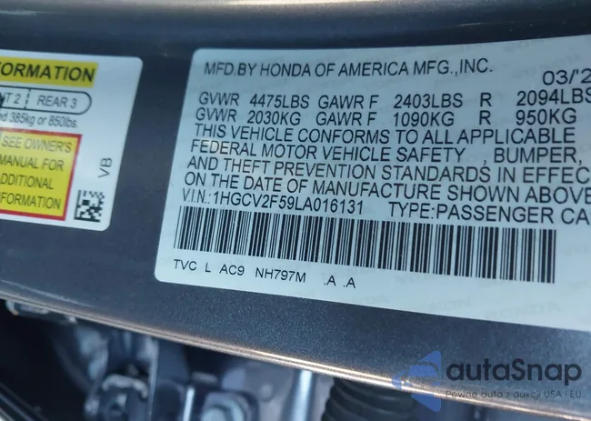 1HGCV2F59LA016131: 44323398