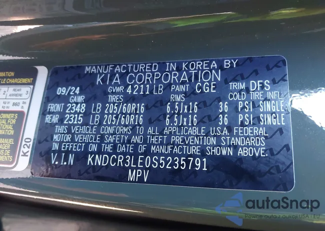 KNDCR3LE0S5235791: 44323562