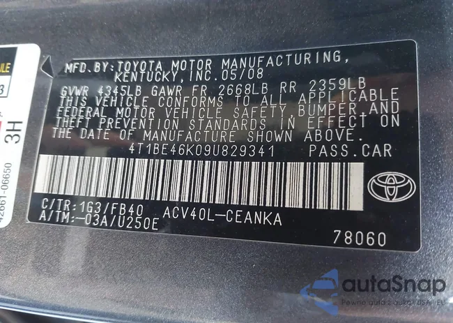 4T1BE46K09U829341: 44322691