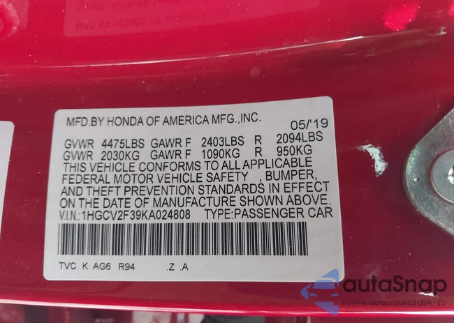 1HGCV2F39KA024808: 44322798