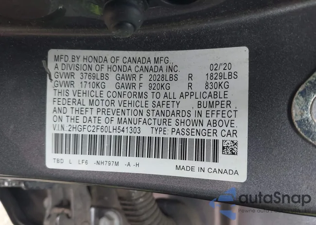 2HGFC2F60LH541303: 44324485