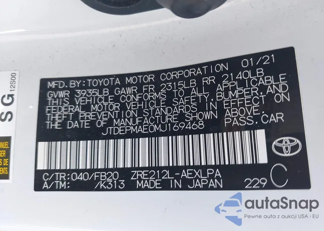 JTDEPMAE0MJ169468: 44324535