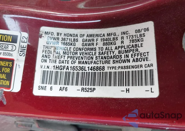 1HGFA16536L146868: 44323655