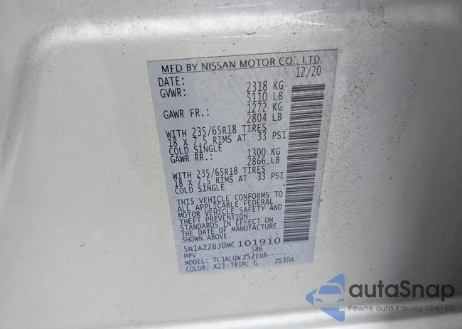 5N1AZ2BJ0MC101910: 44325041