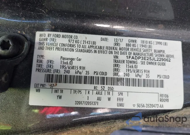 1FADP3E25JL229062: 44325345