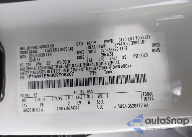 1FTEW1E56KKF08267: 44325414