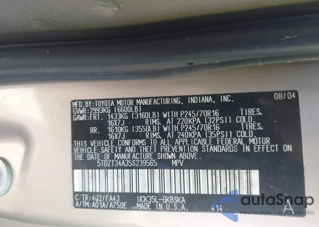 5TDZT34A35S239565: 44325522