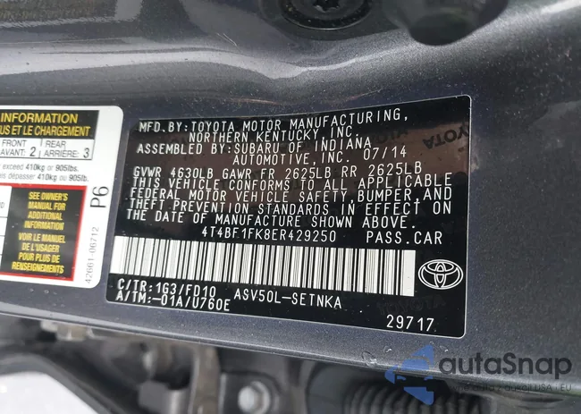 4T4BF1FK8ER429250: 44325555