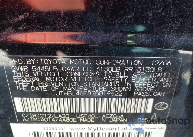 JTHBL46F875019622: 44325565