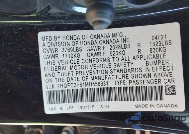 2HGFC2F61MH558631: 44324688