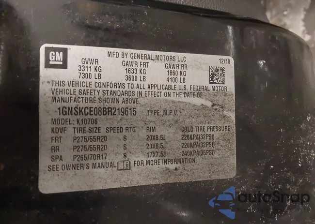 1GNSKCE08BR219615: 44324756