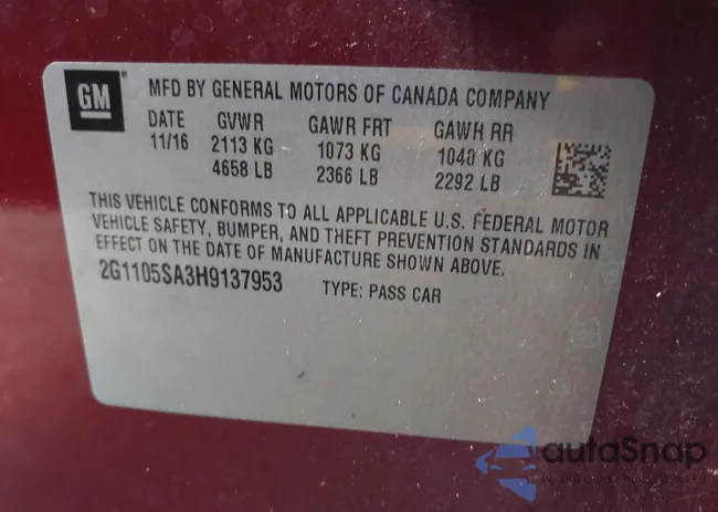 2G1105SA3H9137953: 44326400