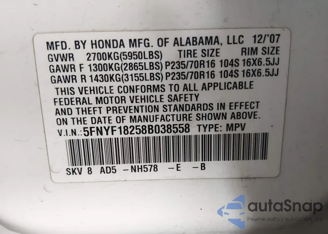 5FNYF18258B038558: 44326408