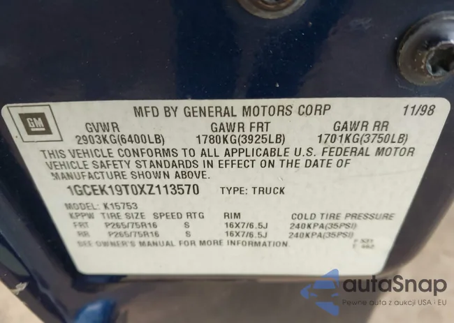 1GCEK19T0XZ113570: 44326421