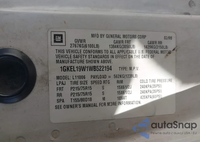 1GKEL19W1WB522194: 44325587