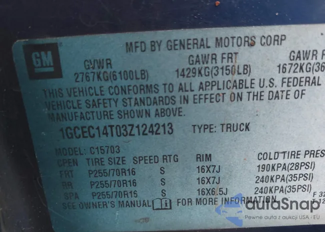 1GCEC14T03Z124213: 44325644