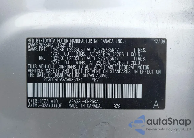 2T3DF4DV3AW036131: 44325647