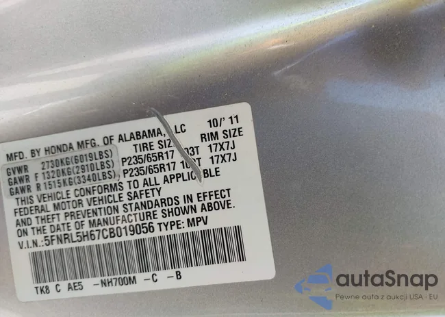 5FNRL5H67CB019056: 44325675