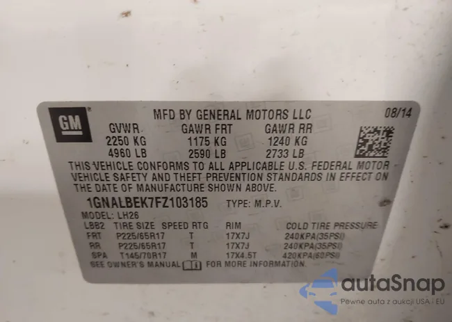 1GNALBEK7FZ103185: 44325685