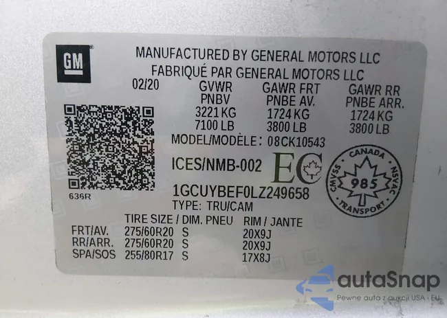 1GCUYBEF0LZ249658: 44325845