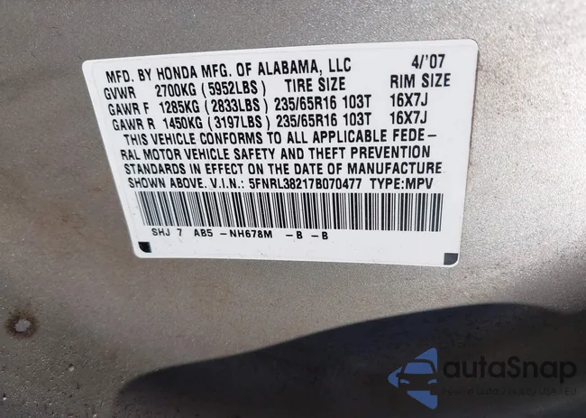 5FNRL38217B070477: 44325858