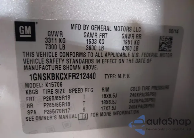 1GNSKBKCXFR212440: 44327058