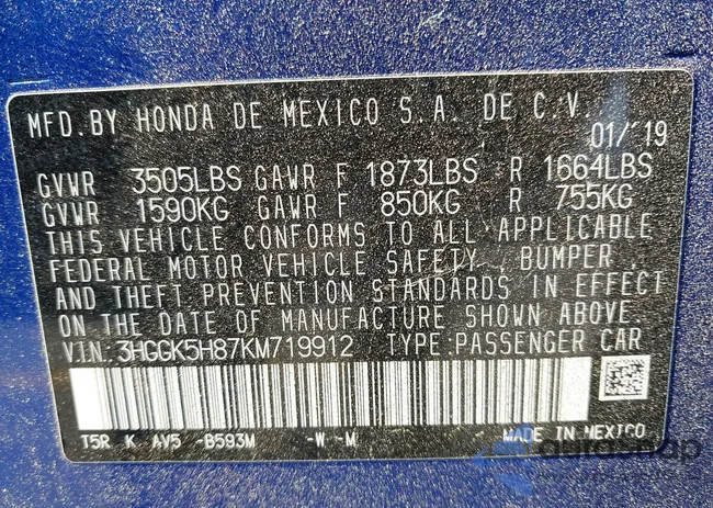 3HGGK5H87KM719912: 44327438