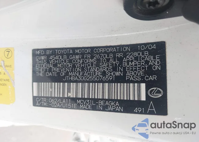 JTHBA30G255076591: 44327521