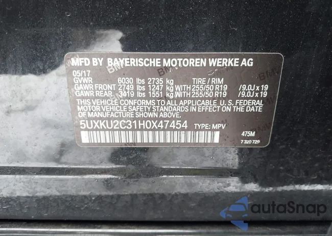 5UXKU2C31H0X47454: 44326682