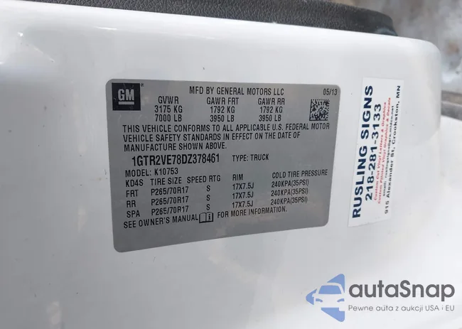 1GTR2VE78DZ378461: 44326832