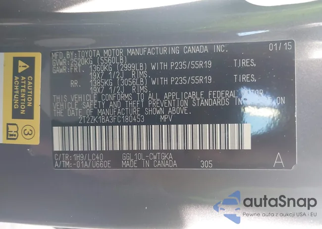 2T2ZK1BA3FC180453: 44326873