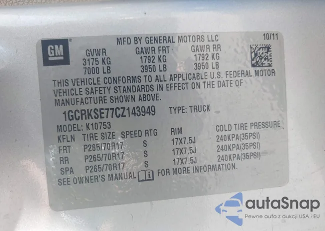 1GCRKSE77CZ143949: 44327677