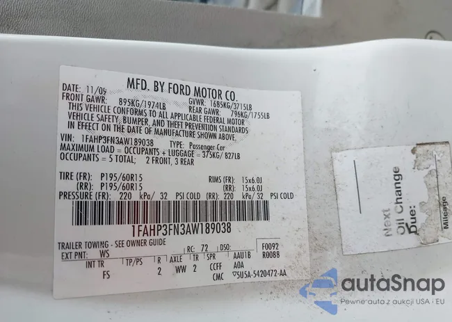 1FAHP3FN3AW189038: 44327718