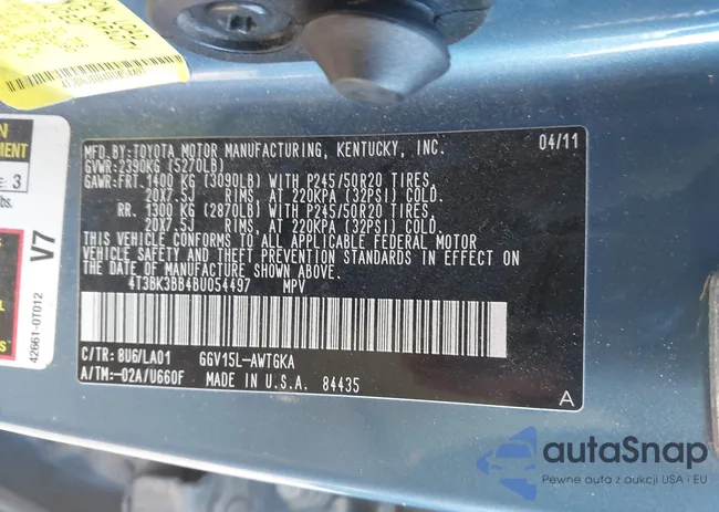 4T3BK3BB4BU054497: 44327743