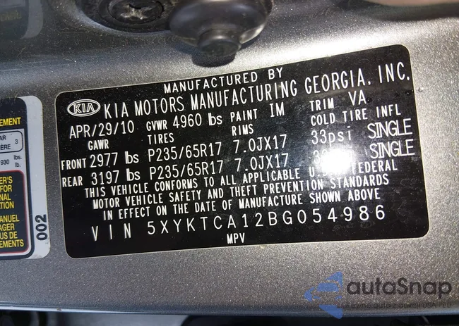 5XYKTCA12BG054986: 44327890