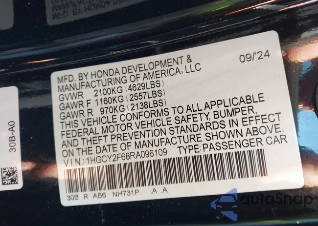 1HGCY2F68RA096109: 44329304