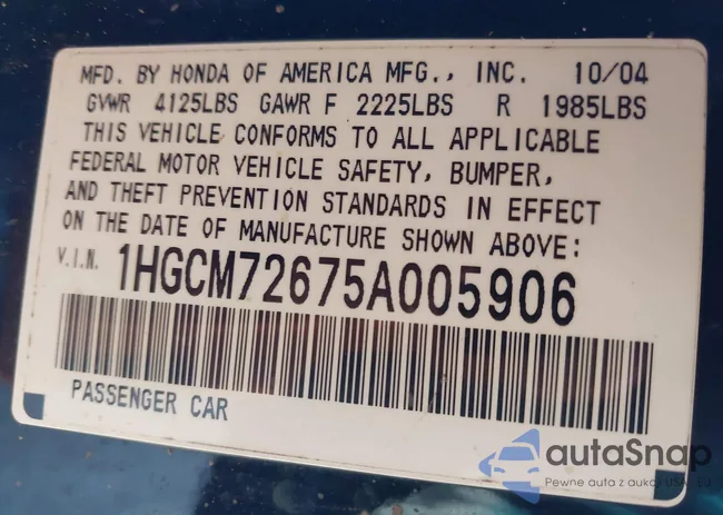 1HGCM72675A005906: 44329421