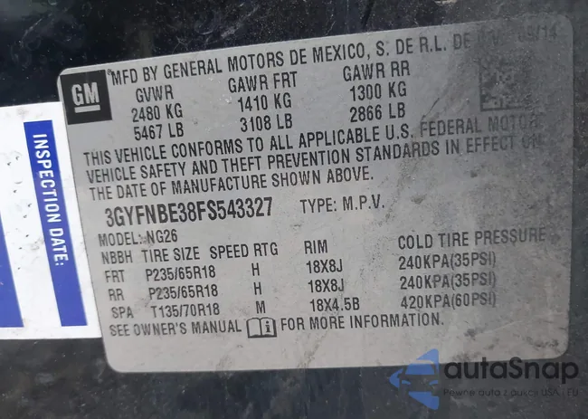 3GYFNBE38FS543327: 44329436