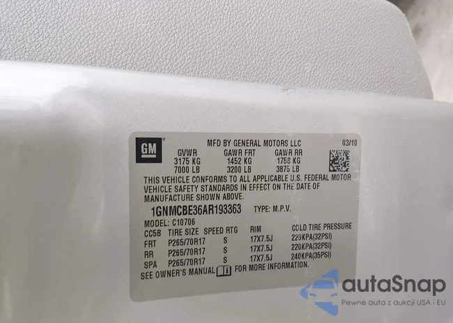 1GNMCBE36AR193363: 44328788