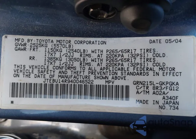 JTEBU14R940046522: 44328943