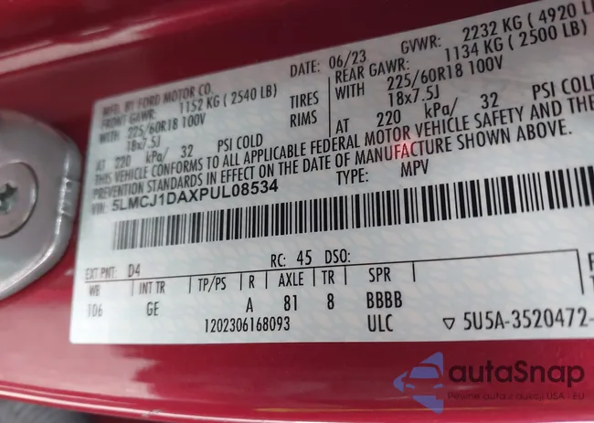 5LMCJ1DAXPUL08534: 44330027