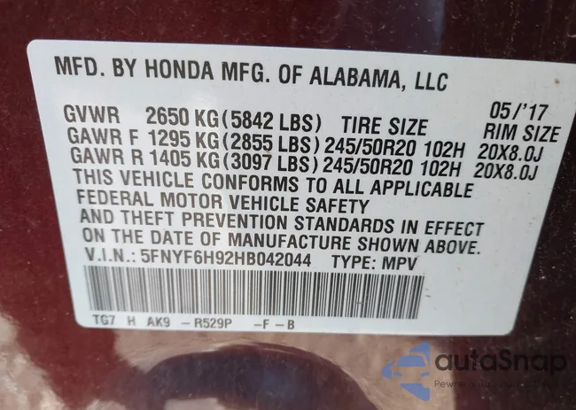 5FNYF6H92HB042044: 44330241