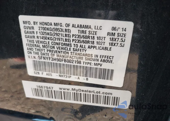 5FNYF3H90FB002198: 44330281