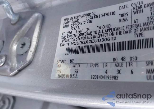 1FMCU0GX2EUD30612: 44330307